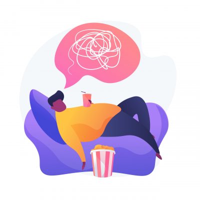 Overweight man cartoon character lying on armchair and drinking soda. Physical inactivity, passive lifestyle, bad habit. Sedentary lifestyle. Vector isolated concept metaphor illustration
